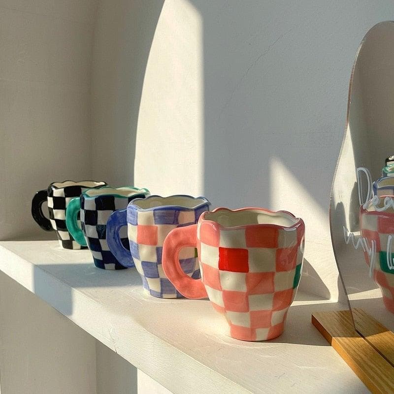 Handmade Irregular Checker Ceramic Coffee Mug - MAIA HOMES