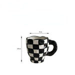 Handmade Irregular Checker Ceramic Coffee Mug black 350ml