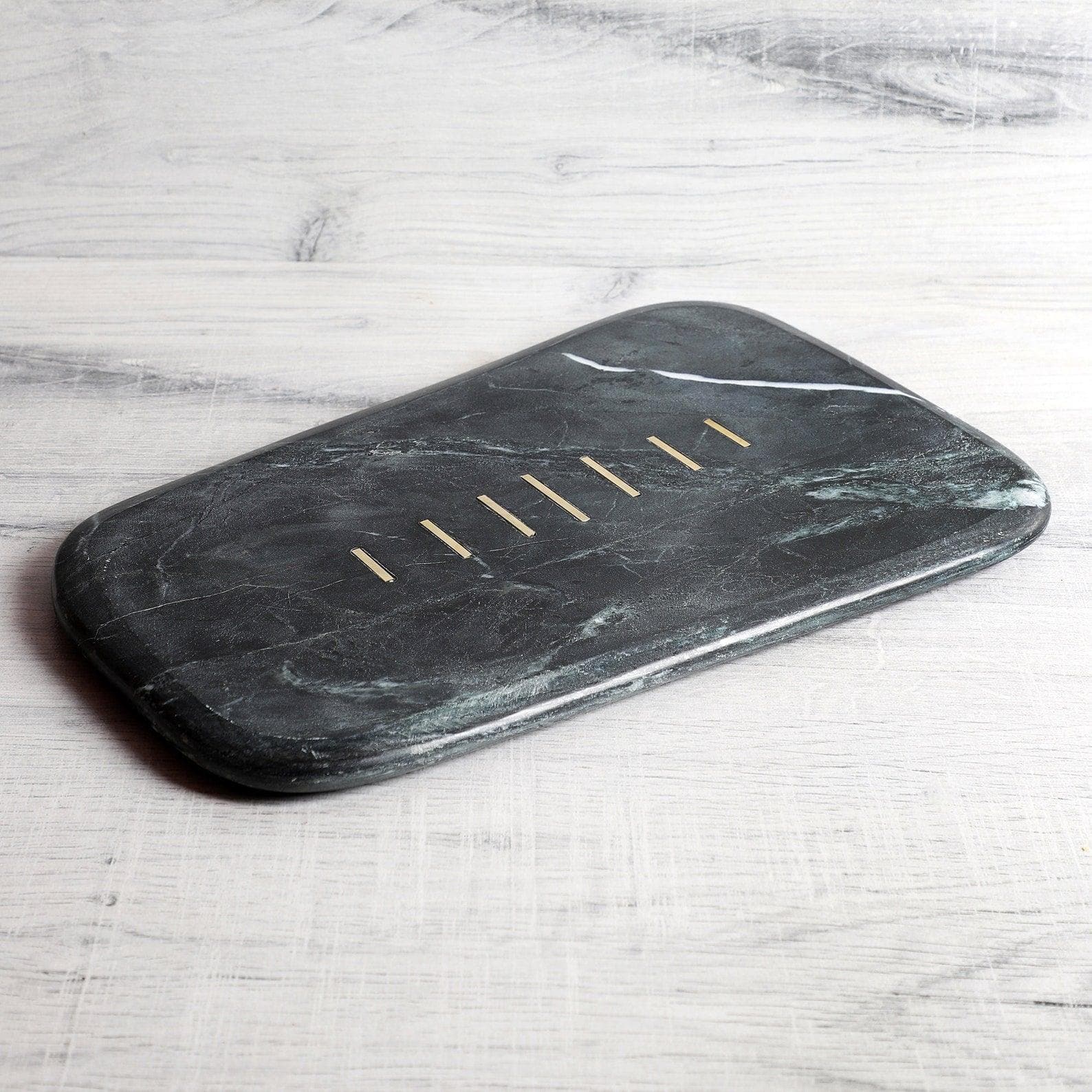 Handmade Marble Cheese Platter with Pure Brass Inlay