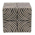 Handmade Modern Zebra Pattern Wooden Side End Table with cube shape and black and white swirl pattern