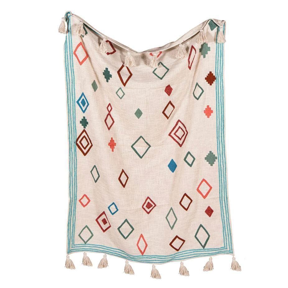 Handmade Moroccan Diamond Embroidered Cotton Throw