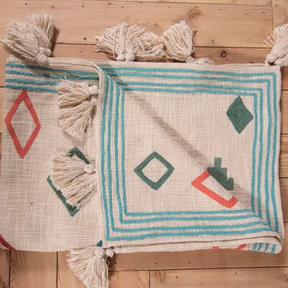 Handmade Moroccan Diamond Embroidered Cotton Throw