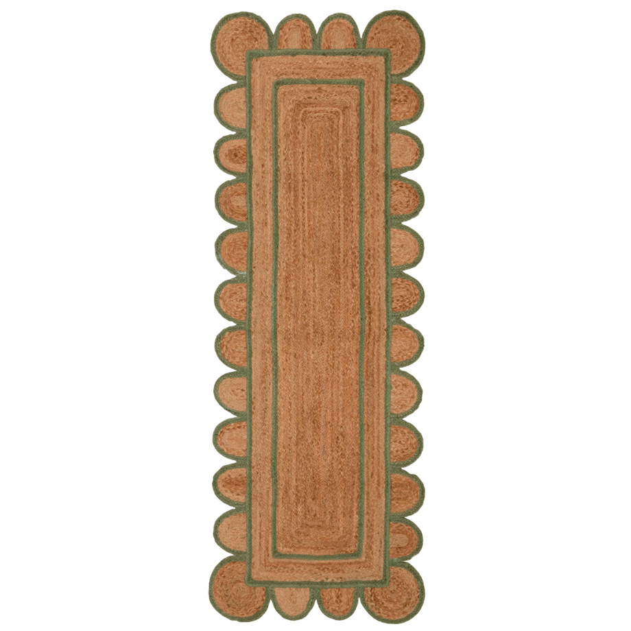 Handmade Olive Green Scalloped Border Jute Rug