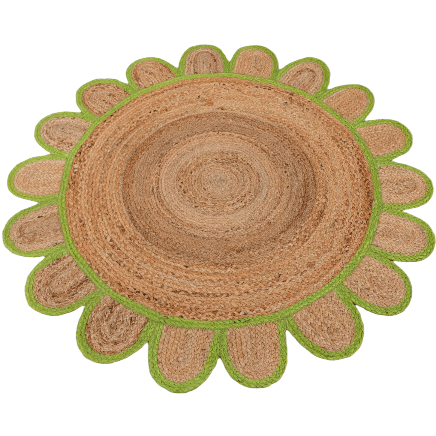 Handmade Olive Green Scalloped Round Jute Rug