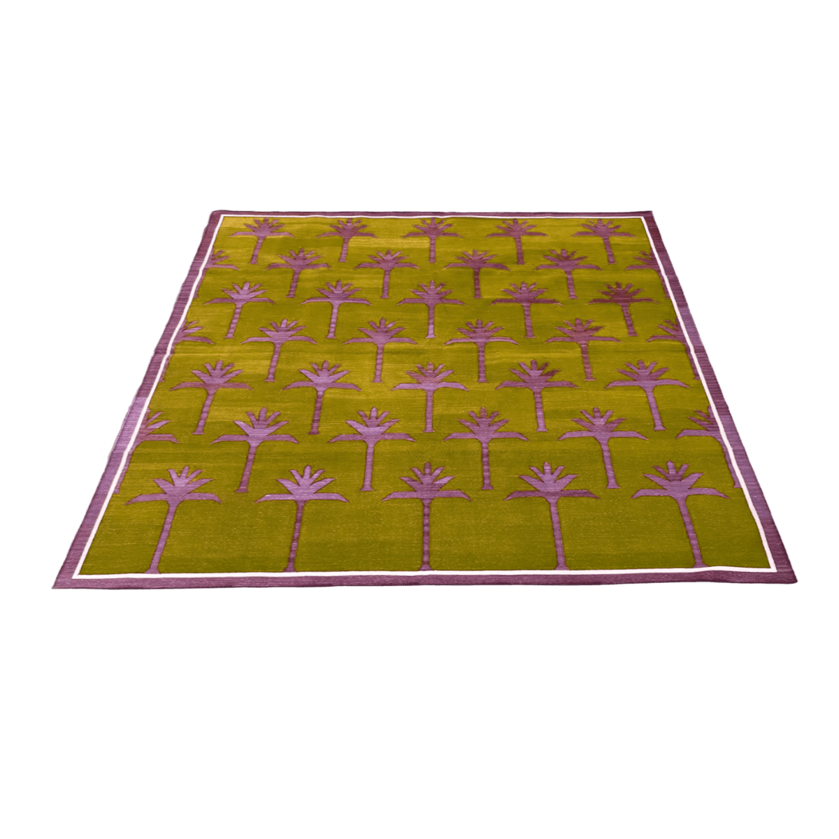 Handmade Palm Trees Cotton Rug - Pink/Olive Green