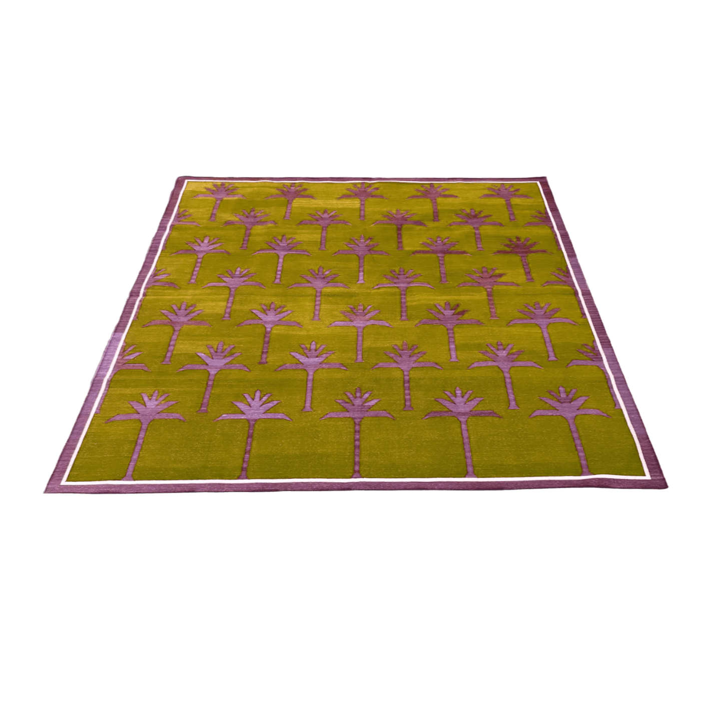 Handmade Palm Trees Cotton Rug - Pink/Olive Green - MAIA HOMES