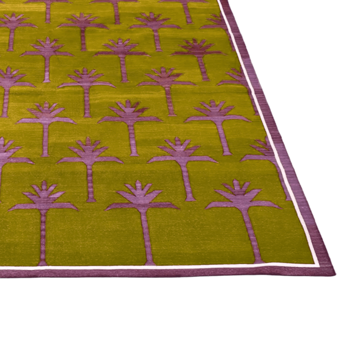 Handmade Palm Trees Cotton Rug - Pink/Olive Green