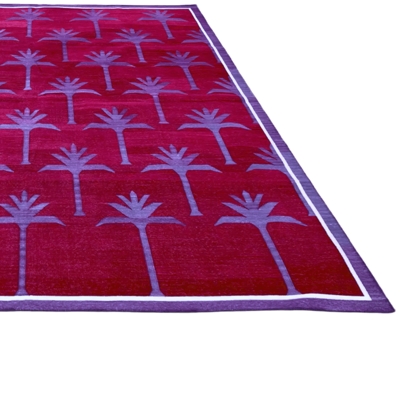 Handmade Palm Trees Cotton Rug - Red