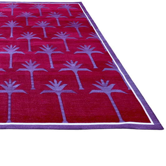 Handmade Palm Trees Cotton Rug - Red - MAIA HOMES