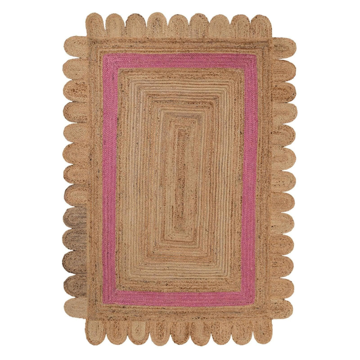 Handmade Pink Scalloped Border Jute Rug