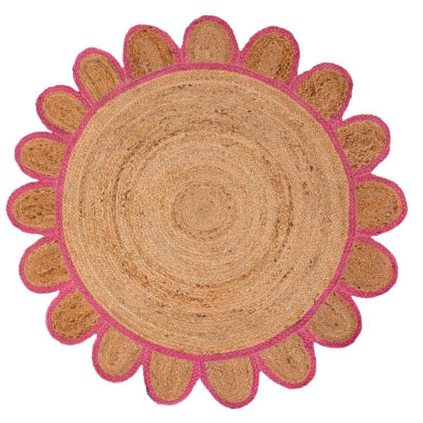 Handmade Pink Scalloped Round Jute Rug - MAIA HOMES