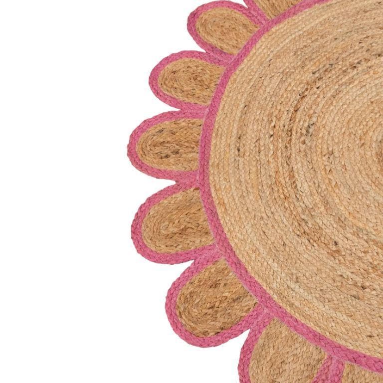 Handmade Pink Scalloped Round Jute Rug - MAIA HOMES