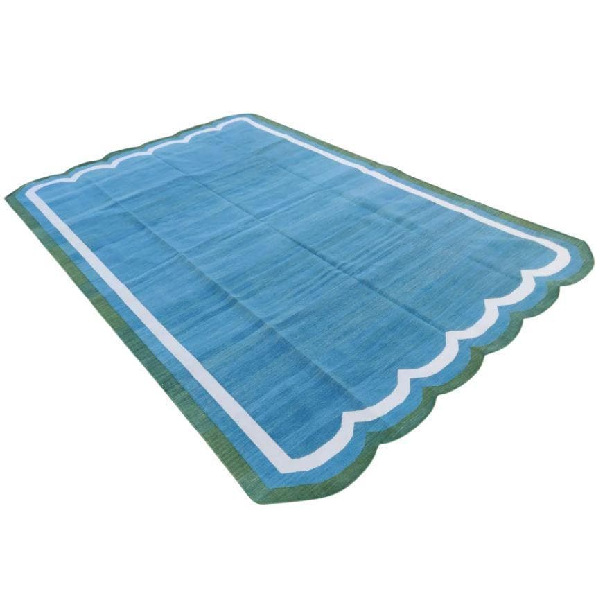 Handmade Reversible Cotton Scalloped Rug - Blue