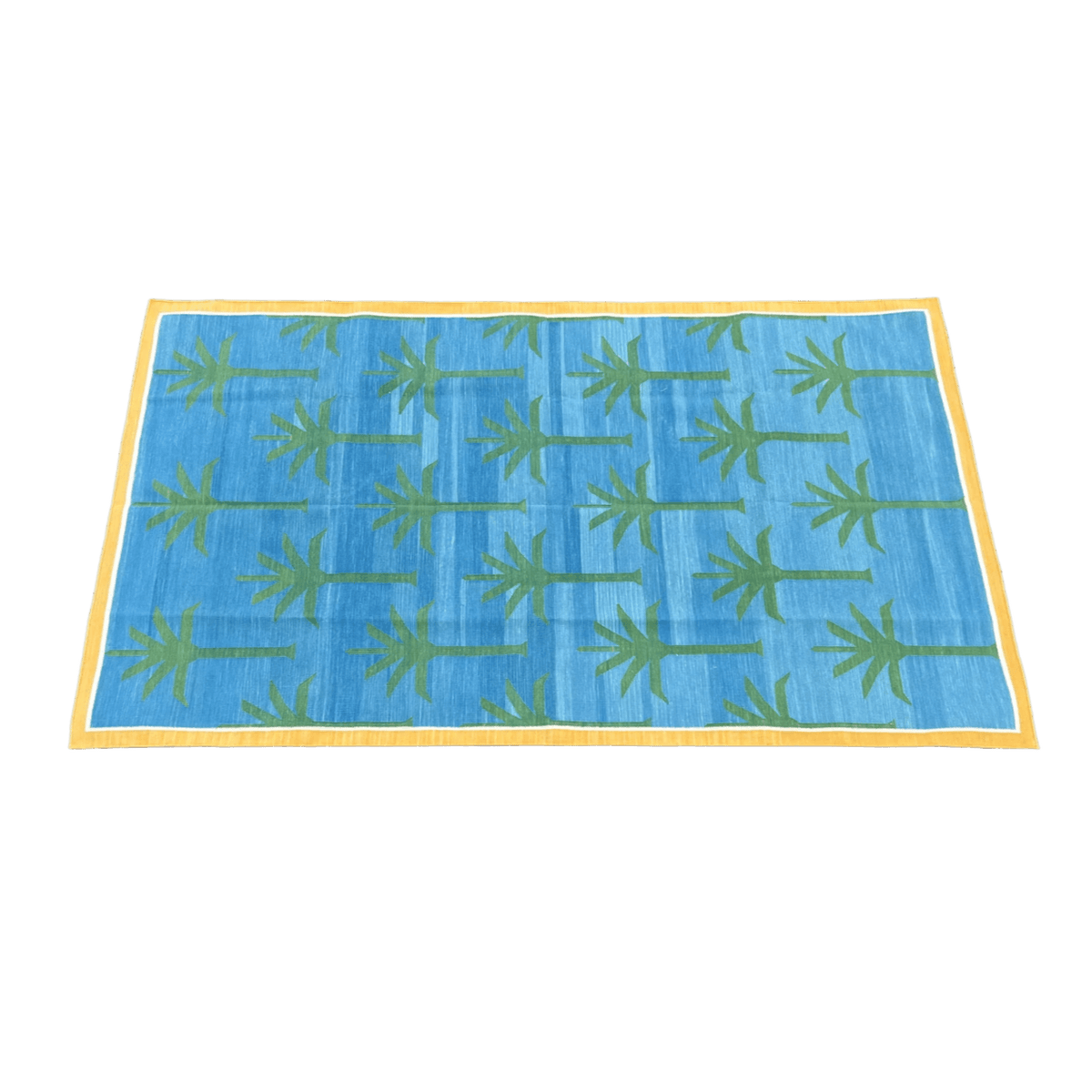 Handmade Reversible Palm Trees Cotton Rug - Green