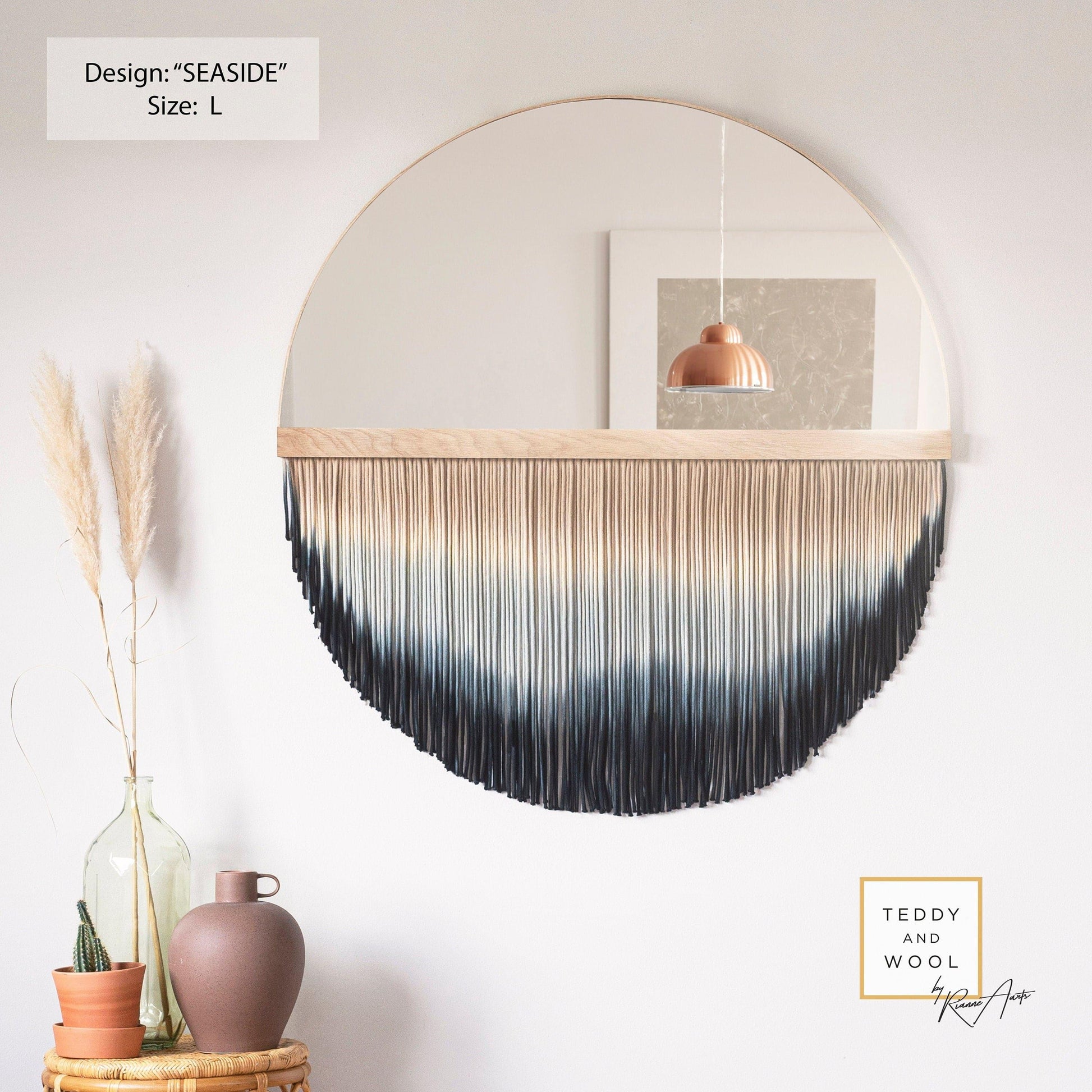 Macrame Fringe Wall Mirror Decor Round Wall for Living  Room/Bedroom/Bathroom/Entryway/Home , Leaves 62cm 
