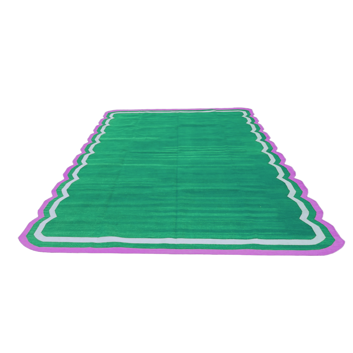 Handmade Scalloped Cotton Area Rug - Green/Pink