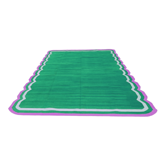 Handmade Scalloped Cotton Area Rug - Green/Pink - MAIA HOMES