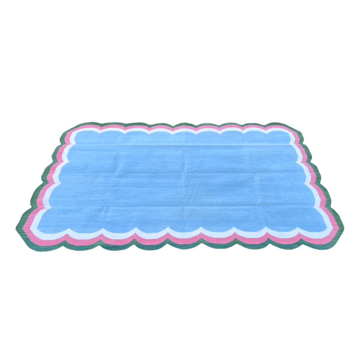 Handmade Scalloped Cotton Area Rug - Light Blue