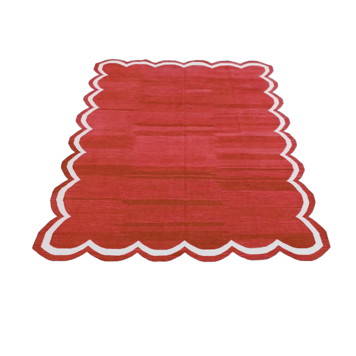 Handmade Scalloped Cotton Area Rug - Red