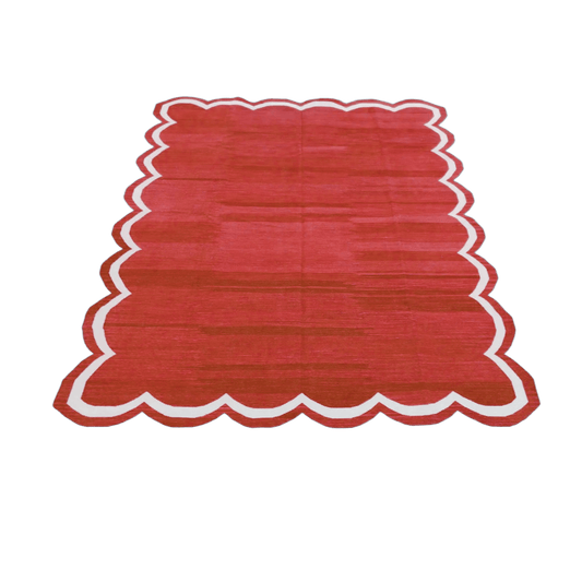Handmade Scalloped Cotton Area Rug - Red - MAIA HOMES