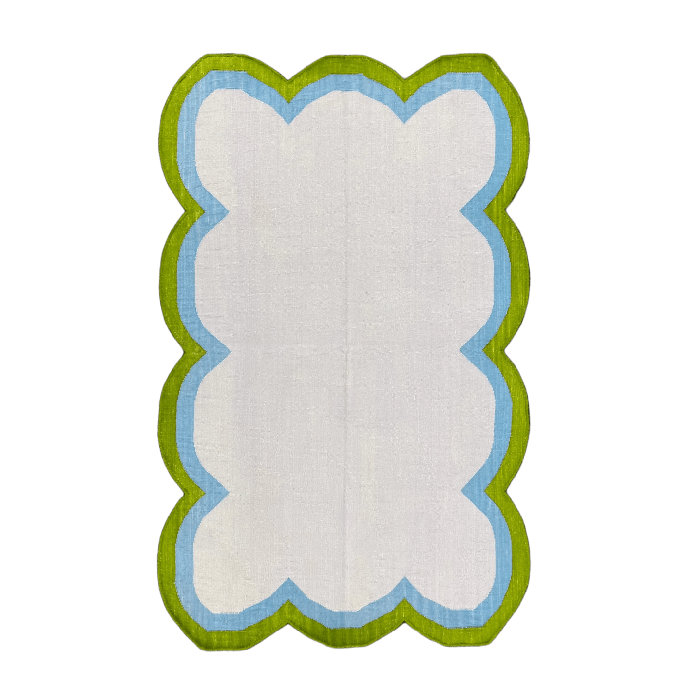 Handmade Scalloped Cotton Rug - Beige/Green - MAIA HOMES