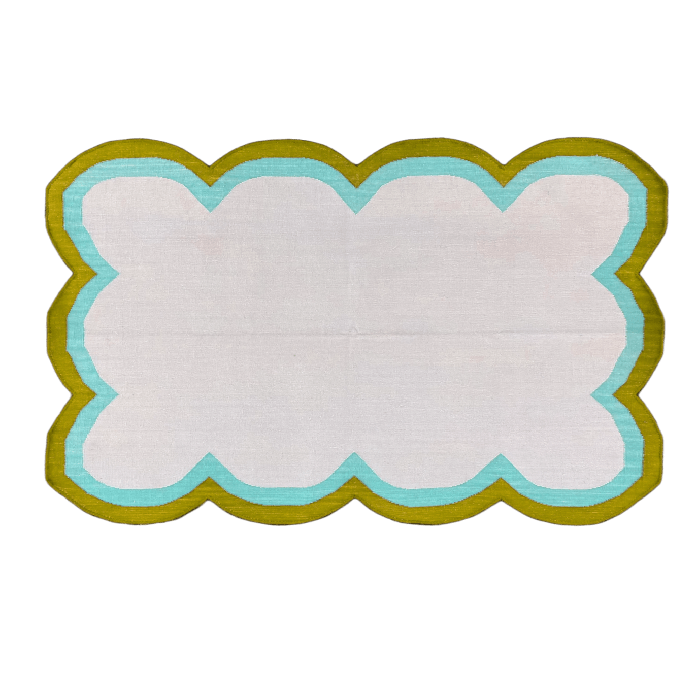 Handmade Scalloped Cotton Rug - Beige/Olive - MAIA HOMES