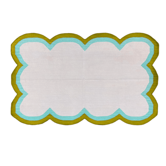 Handmade Scalloped Cotton Rug - Beige/Olive - MAIA HOMES
