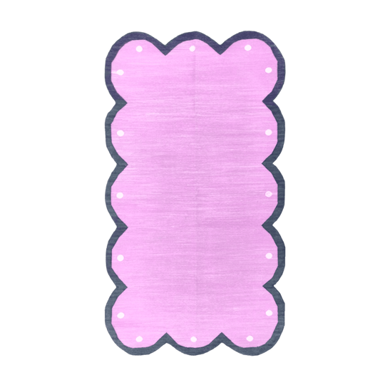 Handmade Scalloped Cotton Rug - Pink/Dark Gray - MAIA HOMES