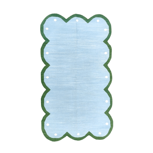 Handmade Scalloped Dotted Cotton Rug - Light Blue - MAIA HOMES