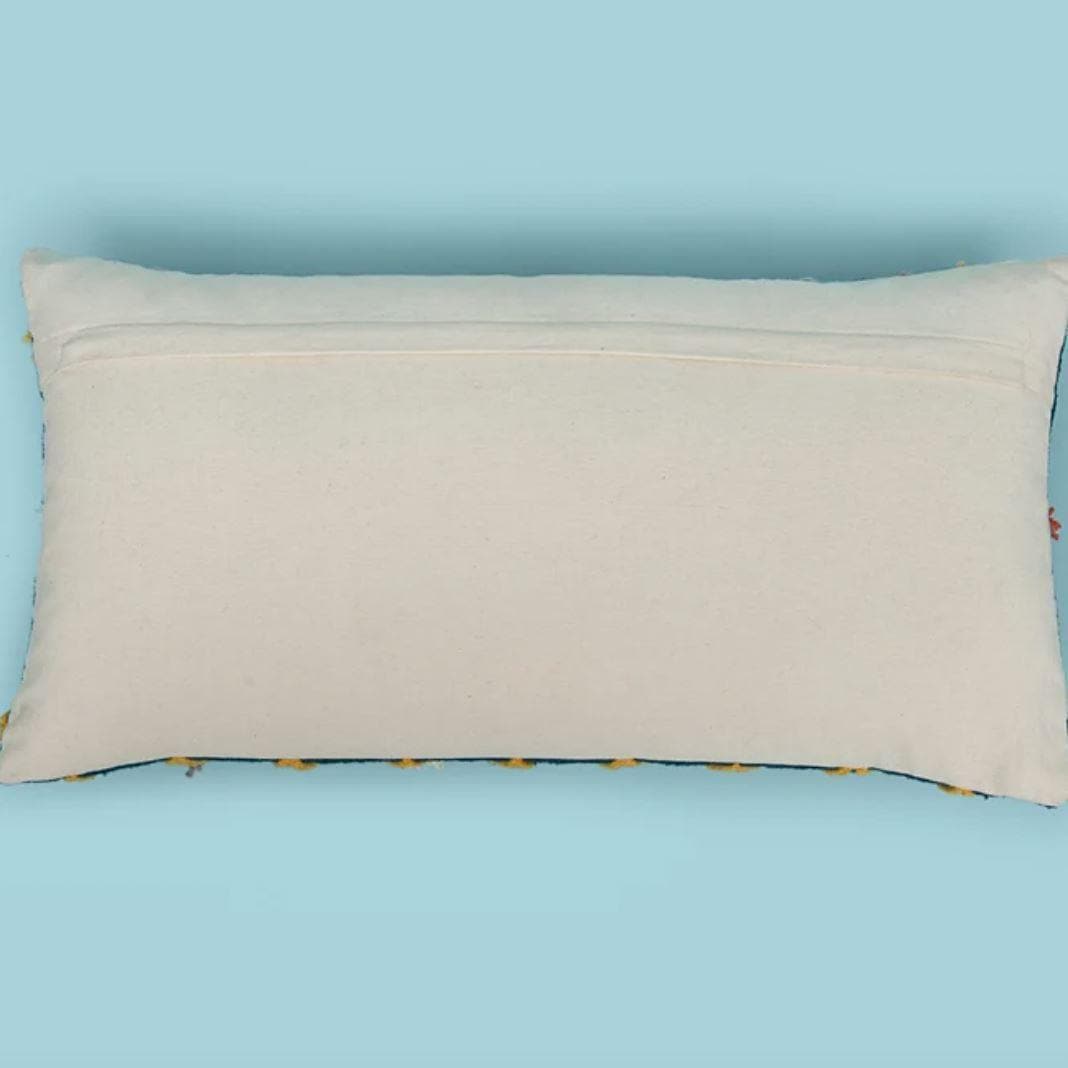 Handmade Tania Blue Embroidered Lumbar Pillow Cover - MAIA HOMES