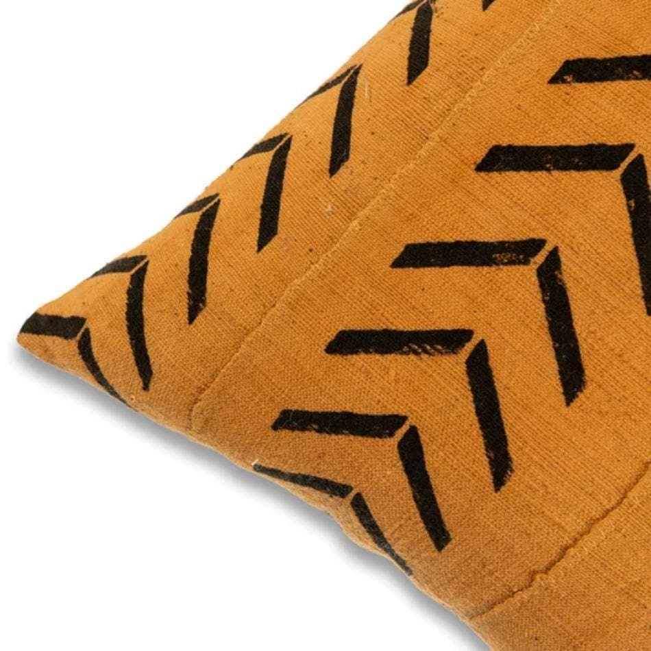 Handmade Yellow and Black African Mud Cloth Cushion Cover