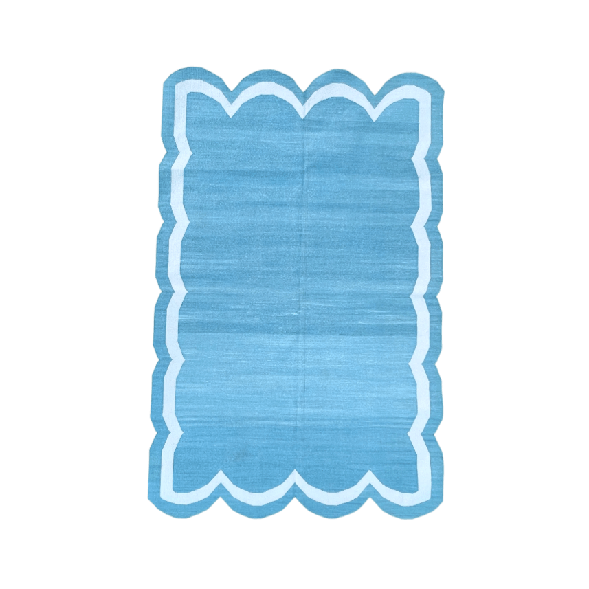 Handwoven Blue/White Scallop Cotton Rug