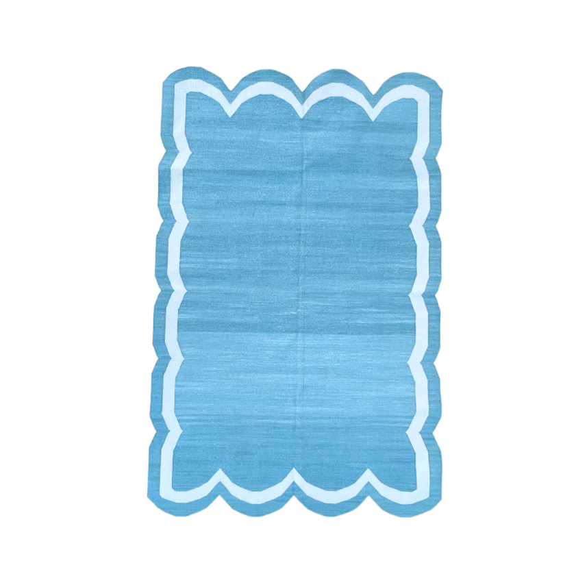 Handwoven Blue/White Scallop Cotton Rug - MAIA HOMES