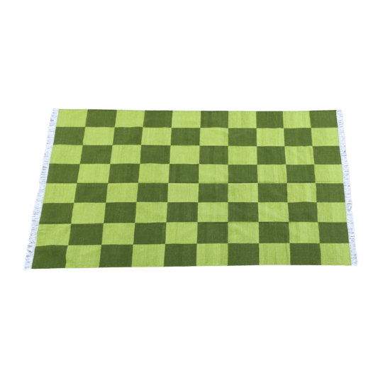 Handwoven Green Checker Cotton Rug - MAIA HOMES