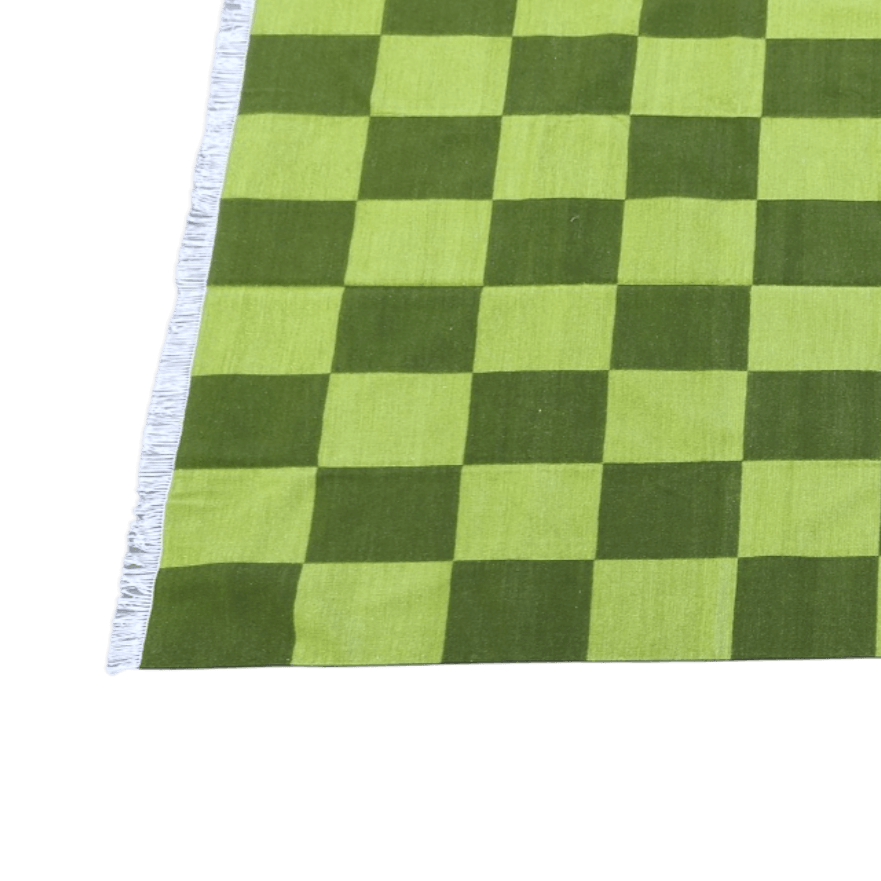 Handwoven Green Checker Cotton Rug - MAIA HOMES