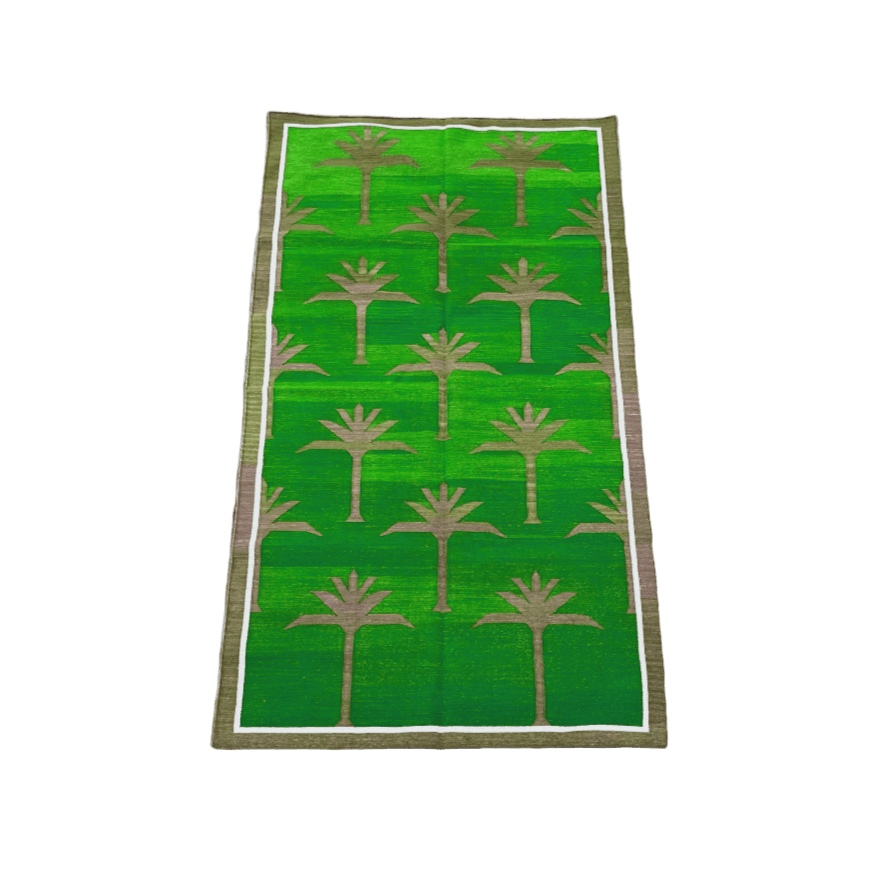 Handwoven Green Palm Trees Cotton Rug