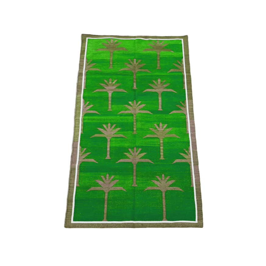 Handwoven Green Palm Trees Cotton Rug - MAIA HOMES