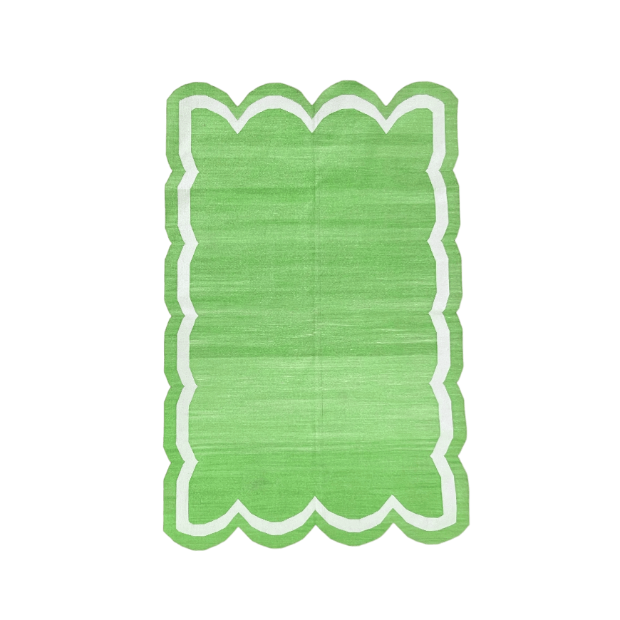 Handwoven Green/White Scallop Cotton Rug - MAIA HOMES