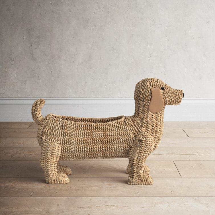 Handwoven Rattan Bankuan Dog-Shaped Basket/Planter with Leather Ears Default Title