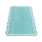 Handwoven Reversible Cotton Scalloped Rug - Blue