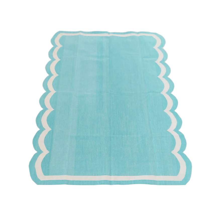 Handwoven Reversible Cotton Scalloped Rug - Blue