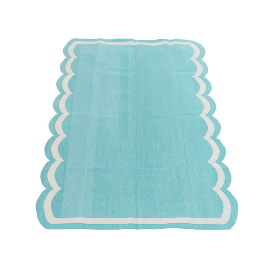 Handwoven Reversible Cotton Scalloped Rug - Blue - MAIA HOMES