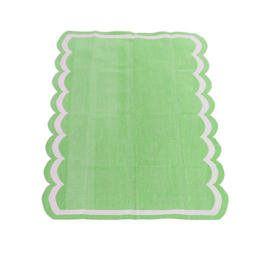 Handwoven Reversible Cotton Scalloped Rug - green