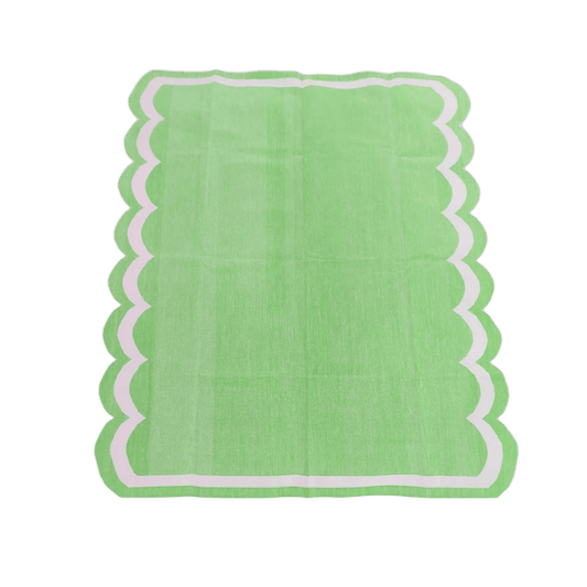 Handwoven Reversible Cotton Scalloped Rug - green - MAIA HOMES
