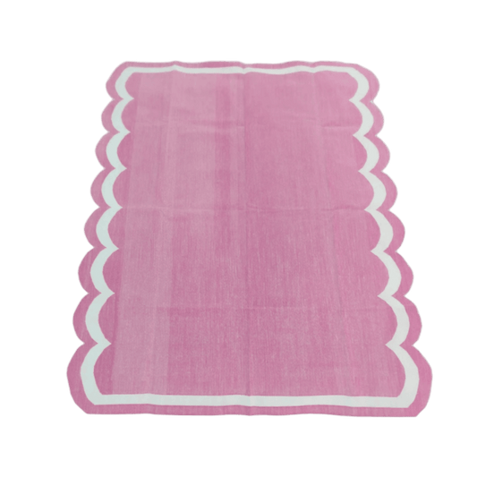 Handwoven Reversible Cotton Scalloped Rug - Pink - MAIA HOMES