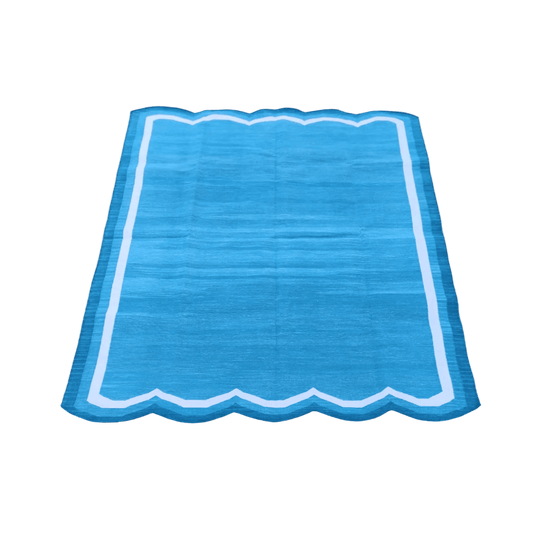 Handwoven Scalloped Cotton Rug - Blue/White - MAIA HOMES
