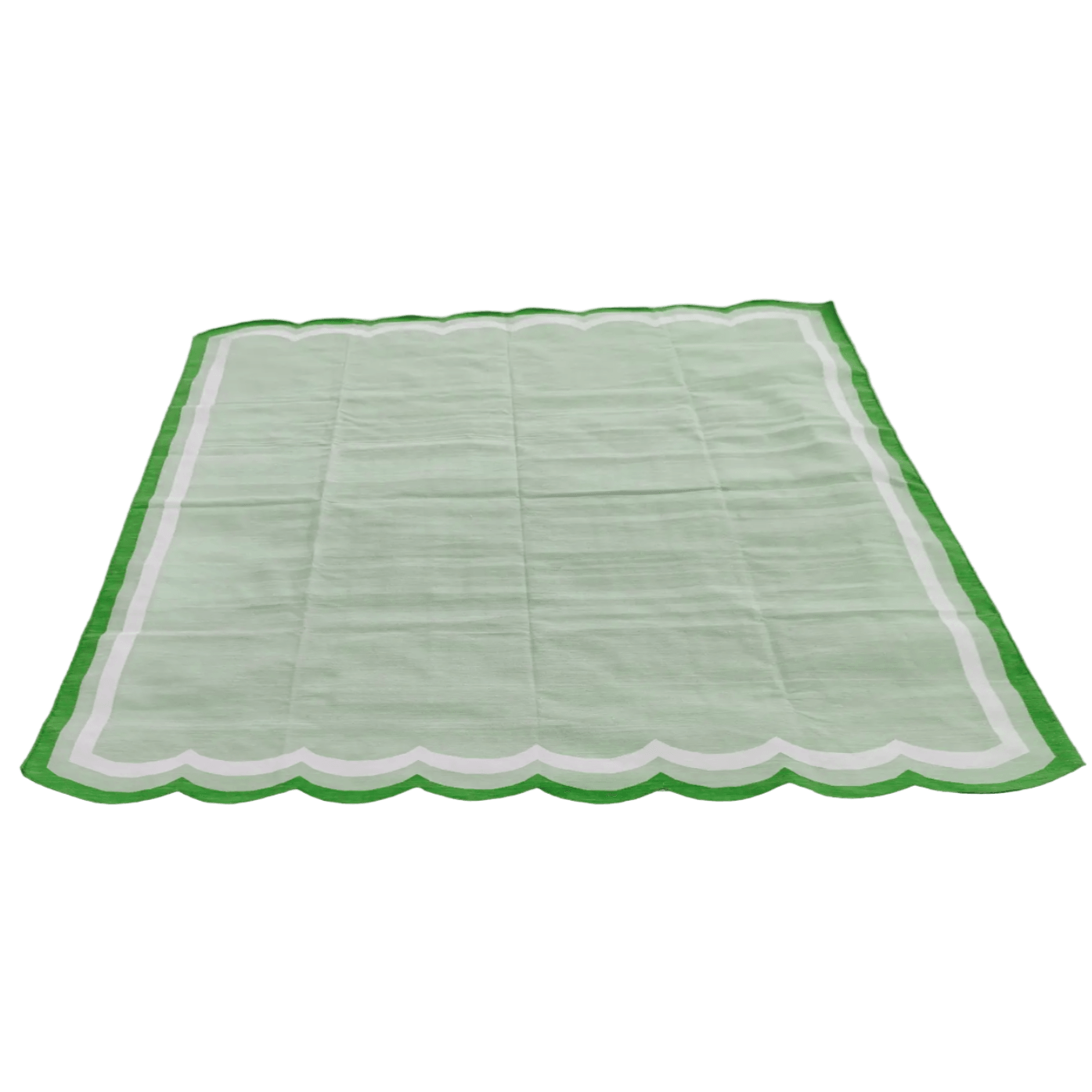 Handwoven Scalloped Cotton Rug - Light Green