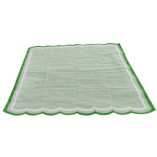 Handwoven Scalloped Cotton Rug - Light Green - MAIA HOMES