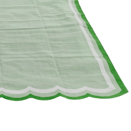 Handwoven Scalloped Cotton Rug - Light Green - MAIA HOMES