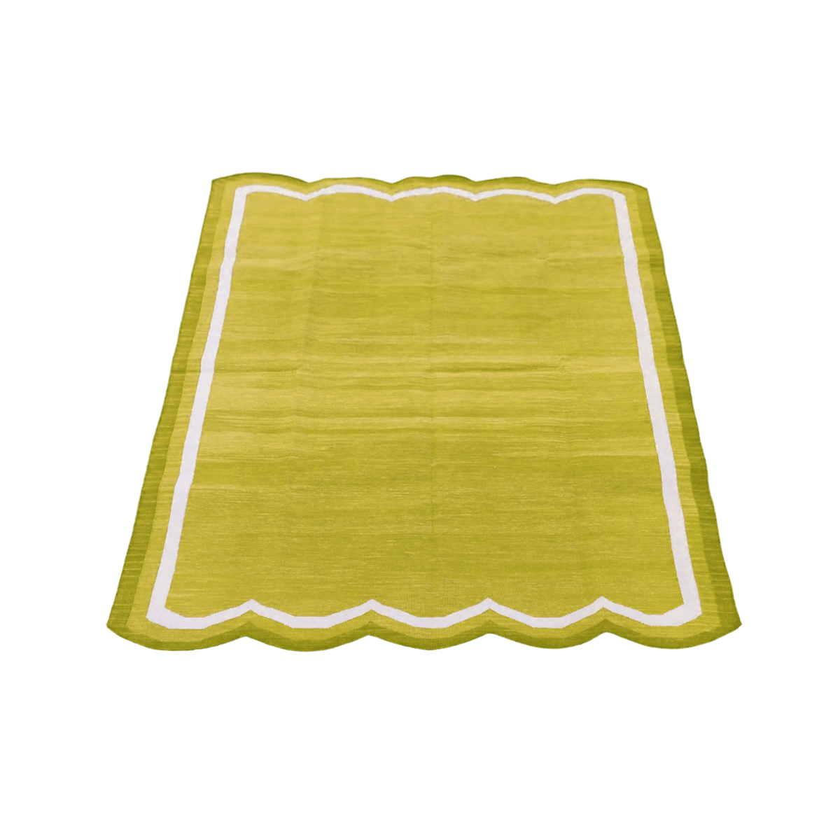 Handwoven Scalloped Cotton Rug - Olive Green